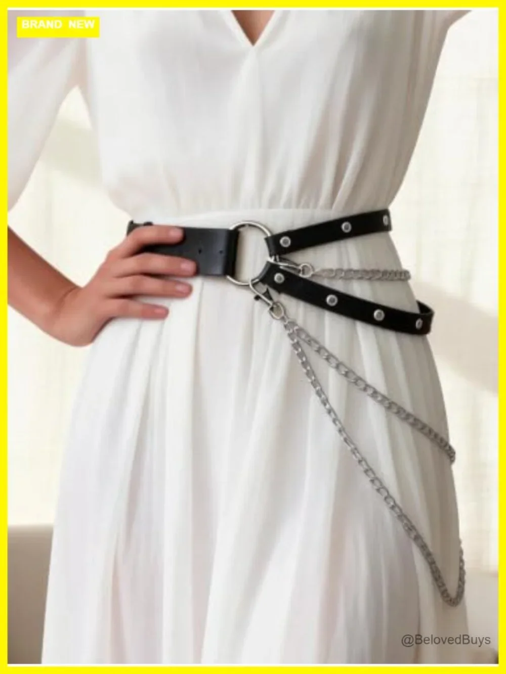 Faux Leather Double Strap Waist Belt with Chain, Adjustable, Streetwear